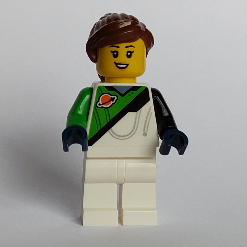 Astronaute, combinaison spatiale blanche et vert vif (futuron), cheveux brun rougeâtre (Astronaut, White and Bright Green Spacesuit (Futuron), Reddish Brown Hair)