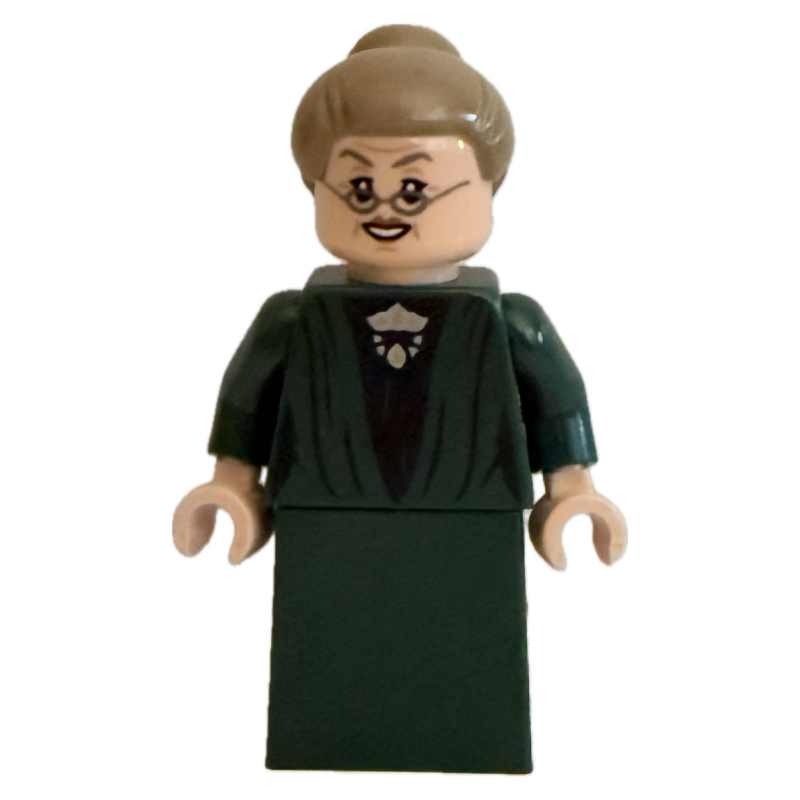 Professeur Minerva McGonagall, robe vert foncé, cheveux beige foncé, jupe unie (Professor Minerva McGonagall, Dark Green Robes, Dark Tan Hair, Plain Skirt)