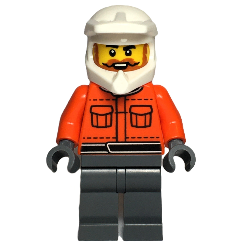 Crew, torse orange rougeâtre, jambes gris bleuté foncé, homme, barbe orange foncé (Pit Crew, Reddish Orange Torso, Dark Bluish Grey Legs, Male, Dark Orange Beard)