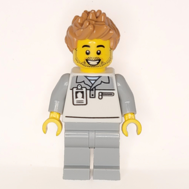Travailleur de garage, tenue blanche et gris bleuté clair, cheveux nougat moyen (Garage Worker, White/Light Bluish Grey Suit, Medium Nougat Hair)