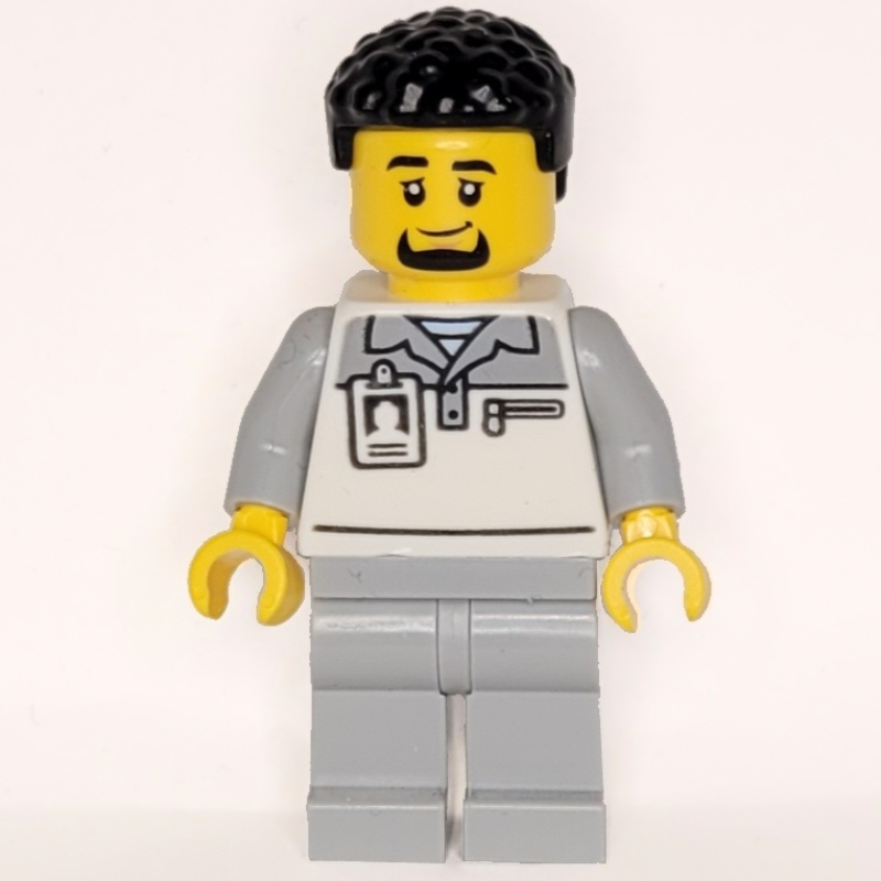 Travailleur de garage, tenue blanche et gris bleuté clair, cheveux noirs (Garage Worker, White/Light Bluish Grey Suit, Black Hair)