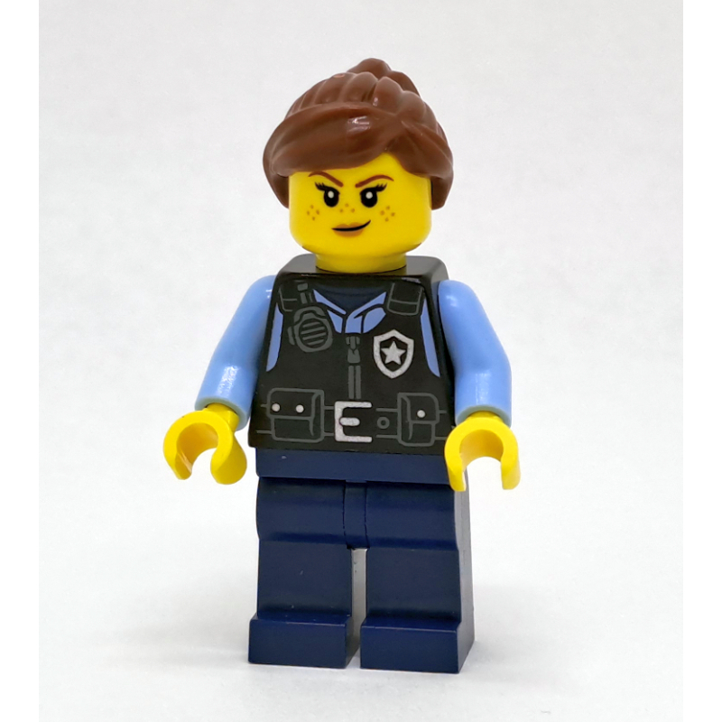 Policier lucy lawson - torse noir, jambes bleu foncé, cheveux brun rougeâtre (Police Officer Lucy Lawson - Black Torso, Dark Blue Legs, Reddish Brown Hair)