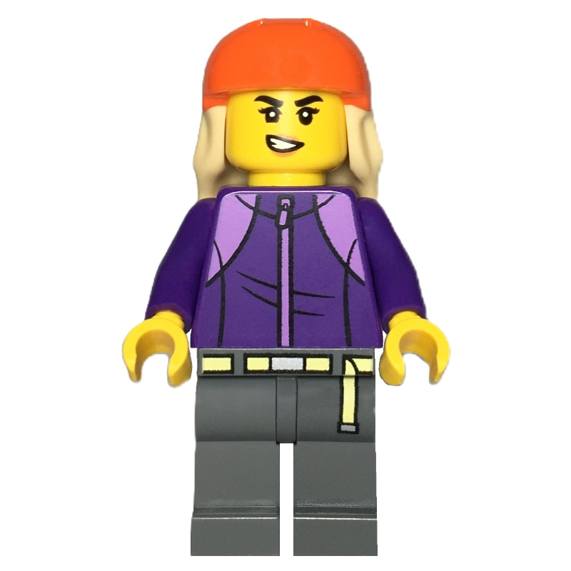 Skateboarder, torse pourpre foncé, jambes gris bleuté foncé, casque orange rougeâtre (Skateboarder, Dark Purple Torso, Dark Bluish Grey Legs, Reddish Orange Helmet)