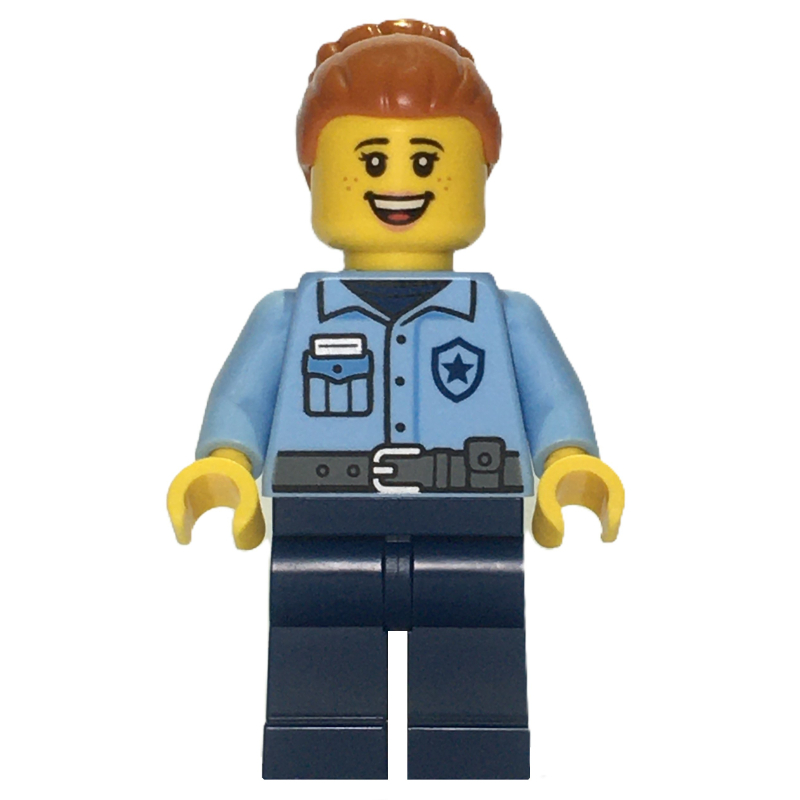 Policier, torse bleu clair vif, jambes bleu foncé, cheveux orange foncé (Police Officer, Bright Light Blue Torso, Dark Blue Legs, Dark Orange Hair)