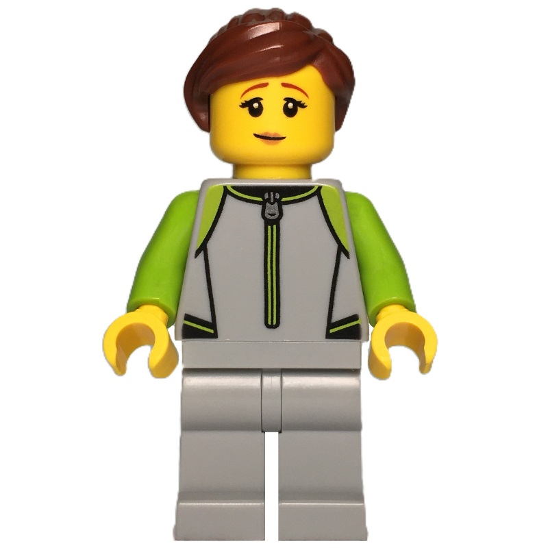 Surfeur, combinaison de plongée vert citron et gris bleuté clair, cheveux brun rougeâtre (Surfer, Lime/Light Bluish Grey Wetsuit, Reddish Brown Hair)