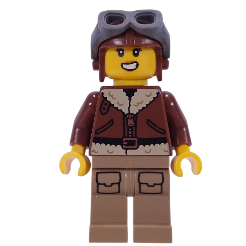 Pilote, veste brun foncé, jambes beige foncé, casque d'aviateur (Pilot, Dark Brown Jacket, Dark Tan Legs, Aviator Helmet)