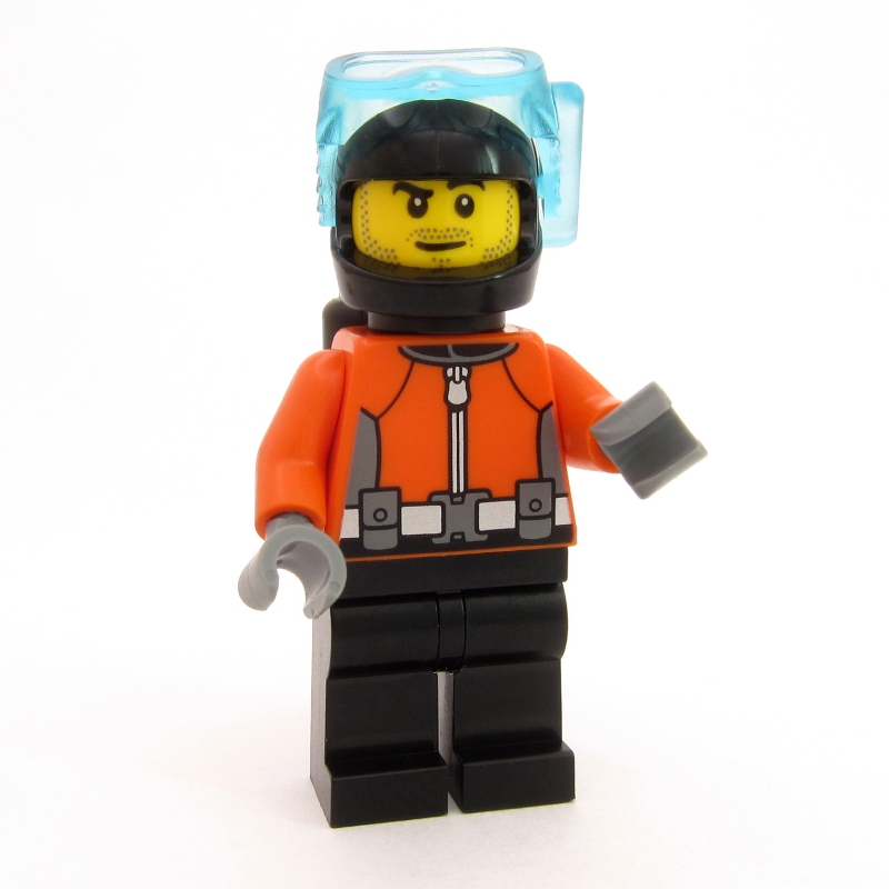 Plongeur, combinaison orange rougeâtre, jambes noires, casque noir (Diver, Reddish Orange Wetsuit, Black Legs, Black Helmet)