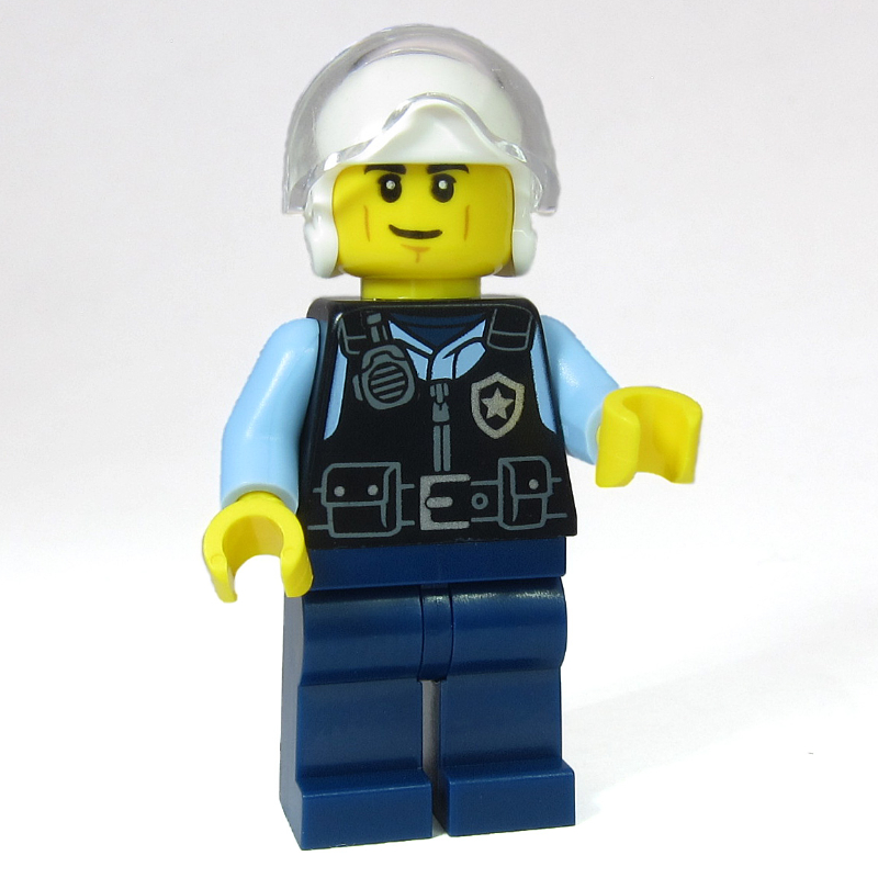 Policier, pilote - torse noir, jambes bleu foncé, casque blanc (Police Officer, Pilot - Black Torso, Dark Blue Legs, White Helmet)