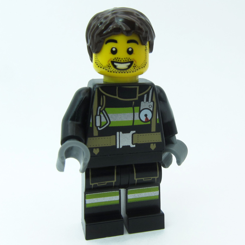 Pompier, tenue de pompier noire, cheveux brun foncé (Firefighter, Black Fire Suit, Dark Brown Hair)