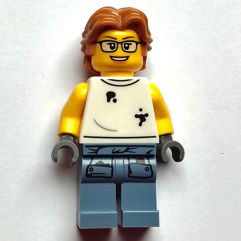 Travailleur de la ferraille, chemise blanche, jambes bleu sable, cheveux nougat moyen (Scrapyard Worker, White Shirt, Sand Blue Legs, Medium Nougat Hair)