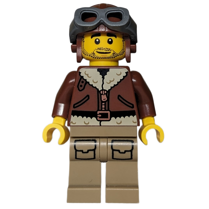 Pilote, torse brun rougeâtre, jambes beige foncé, chapeau brun rougeâtre (Pilot, Reddish Brown Torso, Dark Tan Legs, Reddish Brown Hat)