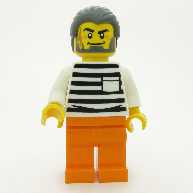 Bandit, chemise rayée noire et blanche, jambes orange, cheveux gris bleuté foncé (Criminal, Black and White Striped Shirt, Orange Legs, Dark Bluish Gray Hair)