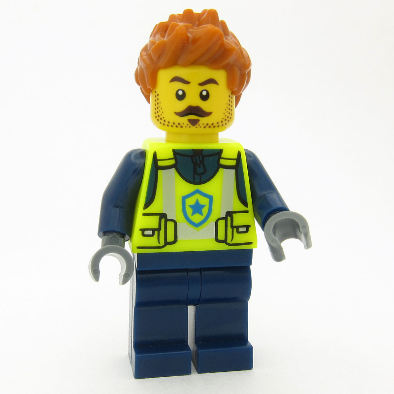 Policier, gilet de sécurité jaune vif, cheveux orange foncé (Police Officer, Vibrant Yellow Safety Vest, Dark Orange Hair)