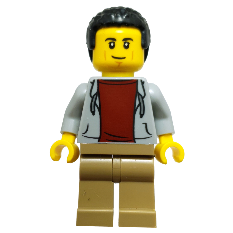 Propriétaire du restaurant, torse gris bleuté clair, jambes beige foncé, cheveux noirs (Restaurant Owner, Light Bluish Grey Torso, Dark Tan Legs, Black Hair)