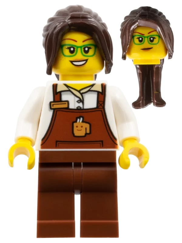 Barista, tablier brun rougeâtre, cheveux brun foncé (Barista, Reddish Brown Apron, Dark Brown Hair)