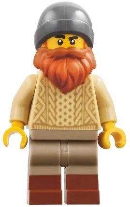 Pull beige, jambes beige foncé, bonnet gris bleuté foncé, moustache orange foncé (Tan Sweater, Dark Tan Legs, Dark Bluish Grey Beanie, Dark Orange Moustache)