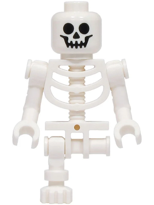 Squelette, face standard, bras pliés, pinces à main verticales, 78132 torse, jambe gauche manquante (Skeleton, Standard Face, Bent Arms, Vertical Hand Clips, 78132 Torso, Missing Left Leg)