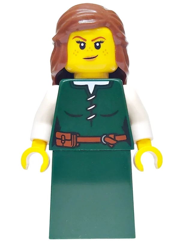 Femme, robe vert sable, cheveux brun rougeâtre (Woman, Sand Green Dress, Reddish Brown Hair)