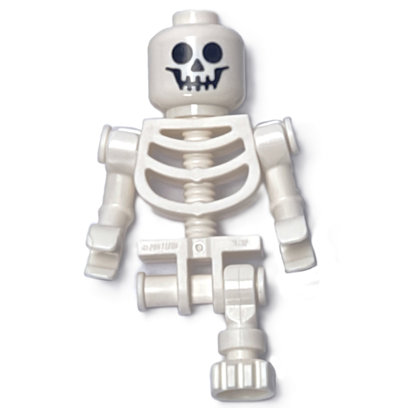 Squelette, face standard, bras pliés, pinces à main verticales, 78132 torse, jambe droite manquante (Skeleton, Standard Face, Bent Arms, Vertical Hand Clips, 78132 Torso, Missing Right Leg)