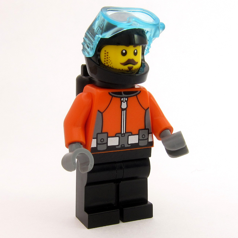Apnée Aaron, plongeur, combinaison de plongée orange rougeâtre, jambes noires, casque noir, moustache (Aaron Apnea, Diver, Reddish Orange Wetsuit, Black Legs, Black Helmet, Moustache)