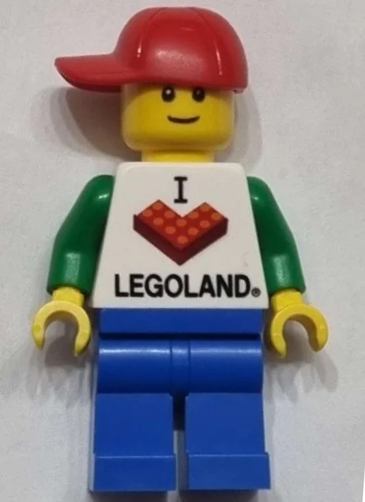LEGOLAND visiteur, torse blanc, jambes bleues, casquette rouge (LEGOLAND Visitor, White Torso, Blue Legs, Red Cap)
