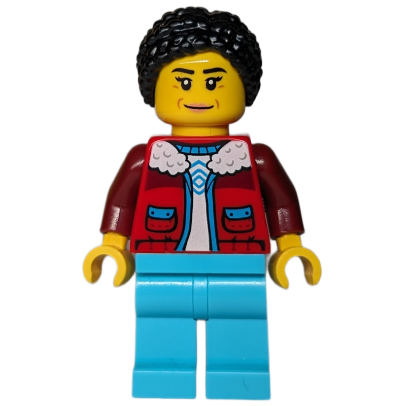 Opérateur de grue arctique, veste rouge, jambes azur moyen, cheveux noirs (Arctic Crane Operator, Red Jacket, Medium Azure Legs, Black Hair)