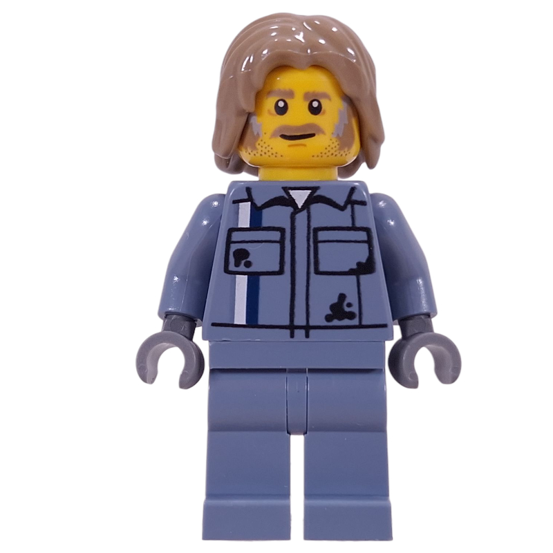 Mécanicien, salopette bleu sable, cheveux bruns foncés (Mechanic, Sand Blue Overalls, Dark Tan Hair)