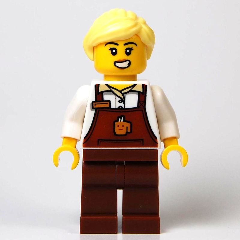 Barista, tablier brun rougeâtre, cheveux jaune clair vif (Barista, Reddish Brown Apron, Bright Light Yellow Hair)