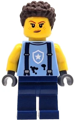 Mécanicien de police, torse bleu clair vif, jambes bleu foncé, cheveux brun foncé (Police Mechanic, Bright Light Blue Torso, Dark Blue Legs, Dark Brown Hair)