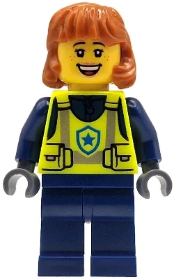 Policier, torse jaune vif, jambes bleu foncé, cheveux orange foncé (Police Officer, Vibrant Yellow Torso, Dark Blue Legs, Dark Orange Hair)