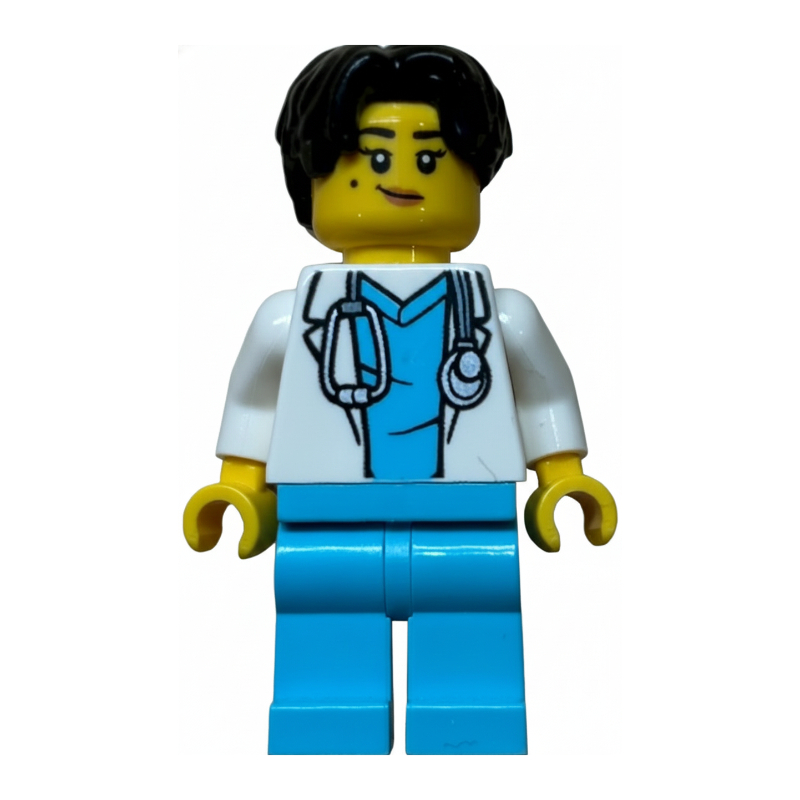 Médecin, blouse de laboratoire blanche, jambes azur moyen, cheveux noirs (Doctor, White Lab Coat, Medium Azure Legs, Black Hair)