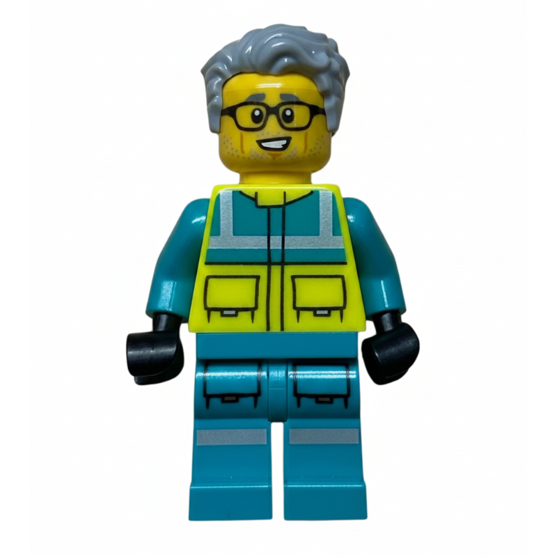 Secouriste, gilet de sécurité jaune vif, cheveux gris bleuté clair (Paramedic, Vibrant Yellow Safety Vest, Light Bluish Gray Hair)