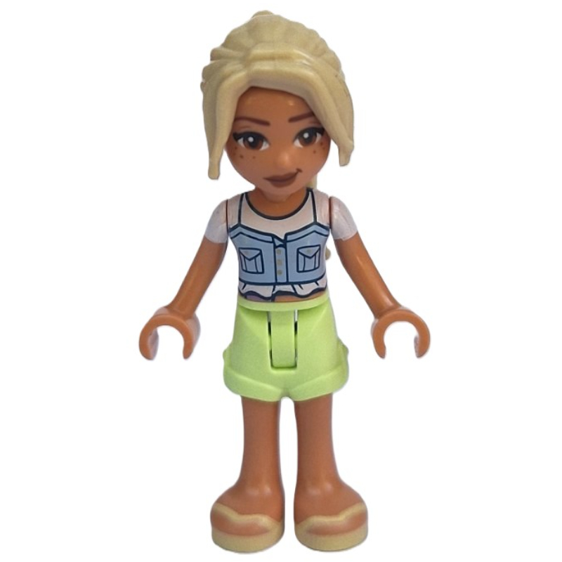 Sara - haut bleu clair, court vert jaunâtre (Sara - Bright Light Blue Top, Yellowish Green Shorts)