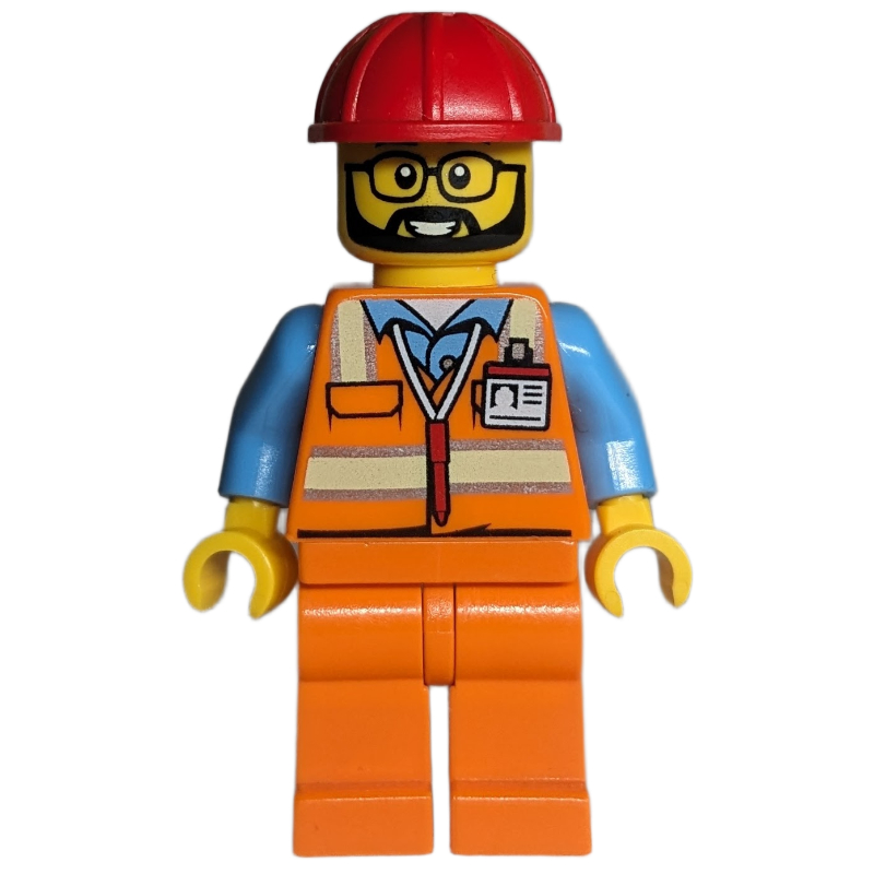 Travailleur - gilet de sécurité orange, jambes orange, casque rouge (Worker - Orange Safety Vest, Orange Legs, Red Helmet)