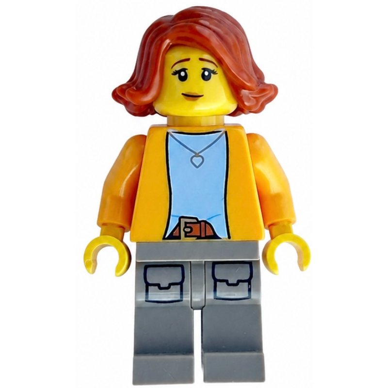 Femme, torse orange clair vif, jambes beige foncé, cheveux orange foncé (Woman, Bright Light Orange Torso, Dark Tan Legs, Dark Orange Hair)