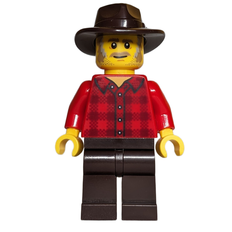 Cowboy, torse rouge, jambes brun foncé, fedora brun foncé (Cowboy, Red Torso, Dark Brown Legs, Dark Brown Fedora)