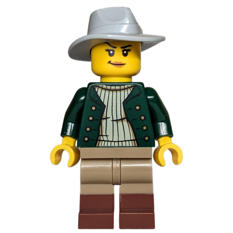 Voleur, torse vert foncé, jambes beige foncé, fedora gris bleuté clair (Robber, Dark Green Torso, Dark Tan Legs, Light Bluish Grey Fedora)