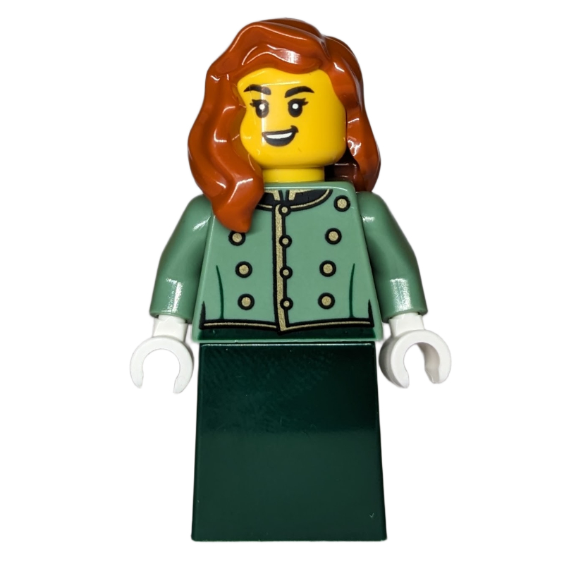 Passager, torse vert sable, robe vert foncé, cheveux orange foncé (Passenger, Sand Green Torso, Dark Green Dress, Dark Orange Hair)