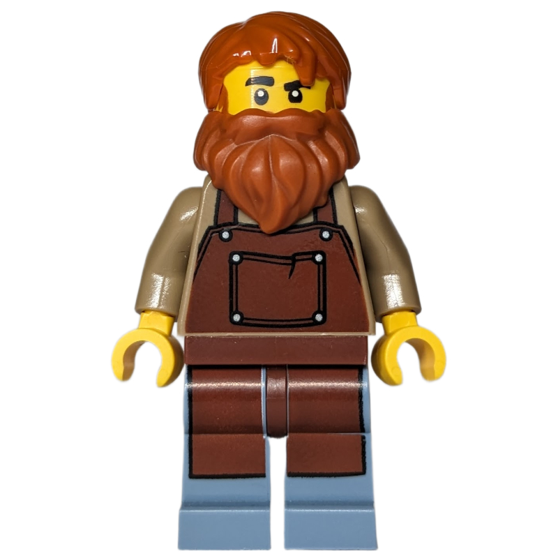 Chauffeur de train, tablier brun rougeâtre, cheveux orange, barbe (Train Driver, Reddish Brown Apron, Orange Hair, Beard)