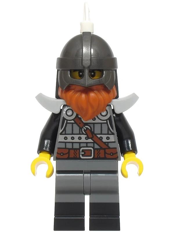 Guerrier, torse gris bleuté foncé, jambes, casque en titane perle, barbe orange foncé (Warrior, Dark Bluish Grey Torso, Legs, Pearl Titanium Helmet, Dark Orange Beard)
