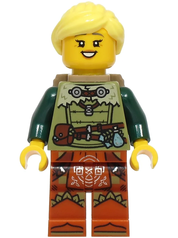 Guérisseur, torse vert olive, jambes orange foncé, cheveux jaune clair vif, sac à dos (Healer, Olive Green Torso, Dark Orange Legs, Bright Light Yellow Hair, Backpack)
