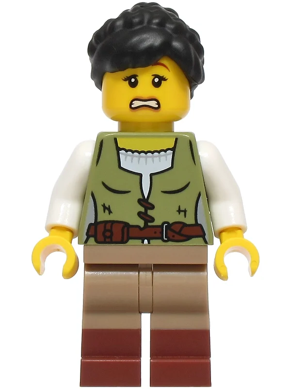 Conducteur de chariot, torse vert olive, jambes beige foncé, cheveux noirs (Cart Driver, Olive Green Torso, Dark Tan Legs, Black Hair)