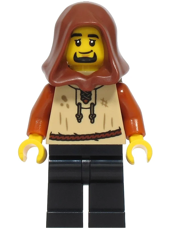 Animal handler, torse beige, jambes noires, capuche brun rougeâtre, sac à dos (Animal Handler, Tan Torso, Black Legs, Reddish Brown Hood, Backpack)