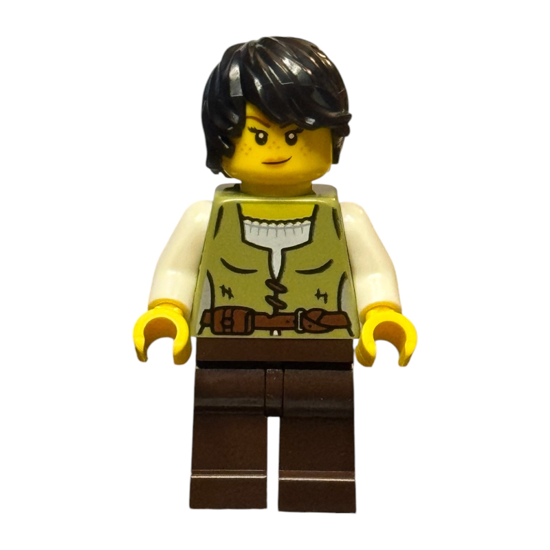 Charmeur de serpent, torse vert olive, jambes brun foncé, cheveux noirs (Snake Charmer, Olive Green Torso, Dark Brown Legs, Black Hair)
