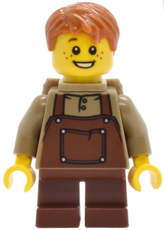 Enfant, salopette brun rougeâtre, cheveux orange foncé, sac à dos (Kid, Reddish Brown Overall, Dark Orange Hair, Backpack)