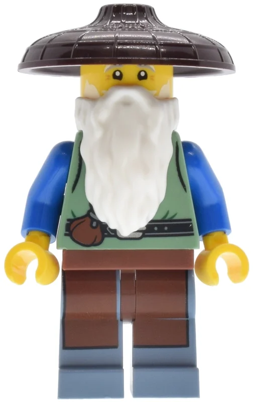 Homme, torse vert sable, jambes bleu sable, chapeau brun foncé, barbe blanche (Man, Sand Green Torso, Sand Blue Legs, Dark Brown Hat, White Beard)