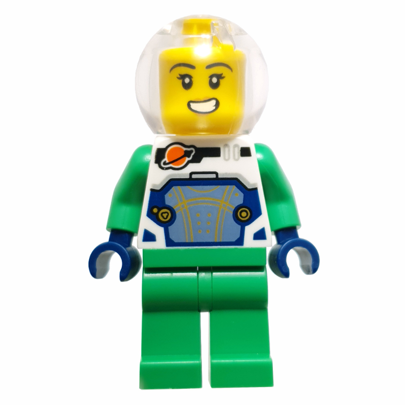 Astronaute, combinaison spatiale blanche, jambes vert vif, casque sphérique (Astronaut, White Spacesuit, Bright Green Legs, Sphere Helmet)
