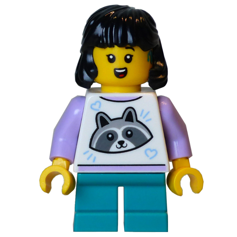 Enfant, torse blanc, jambes turquoise foncé, cheveux noirs (Kid, White Torso, Dark Turquoise Legs, Black Hair)
