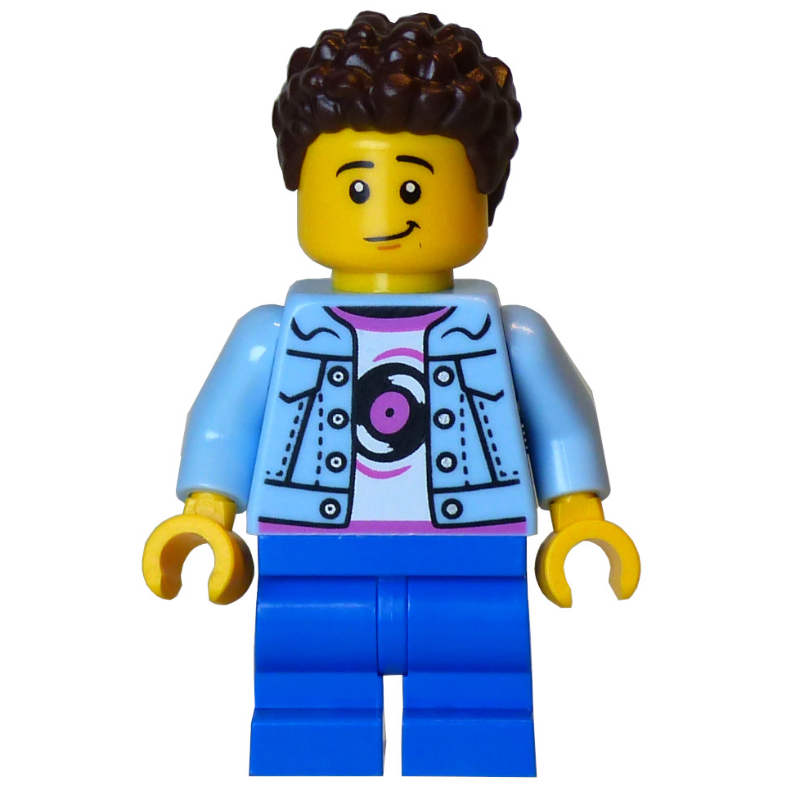 Enfant, torse bleu clair lumineux, jambes moyennes bleues, cheveux brun foncé (Kid, Bright Light Blue Torso, Blue Medium Legs, Dark Brown Hair)