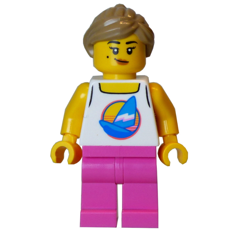 Torse blanc, jambes rose foncé, cheveux brun foncé (White Torso, Dark Pink Legs, Dark Tan Hair)